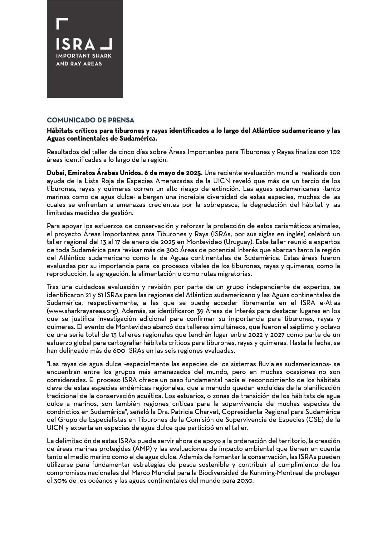 Hábitats críticos para tiburones y rayas identificados a lo largo del Atlántico sudamericano y las Aguas continentales de Sudamérica